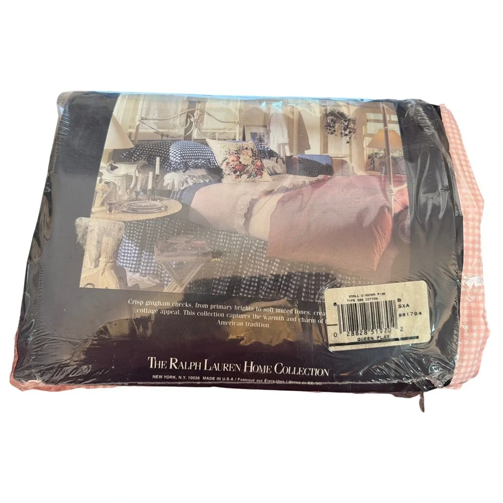 Vintage Ralph Lauren Queen Flat Sheet Pink Gingham Cottagecore Shabby Preppy